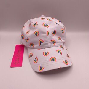 Lilly Pulitzer Womens Rainbow Print Baseball Hat Lilly Loves Love White Cap NWT